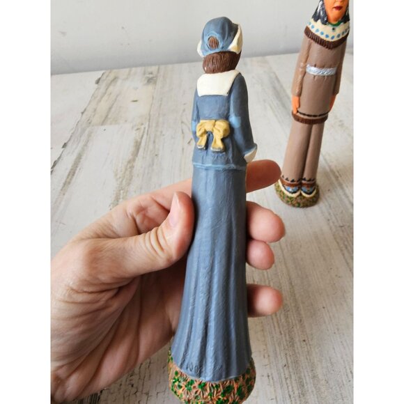 Vintage pencil pilgrim Thanksgiving in the end plaster decor set couple - Picture 8 of 15